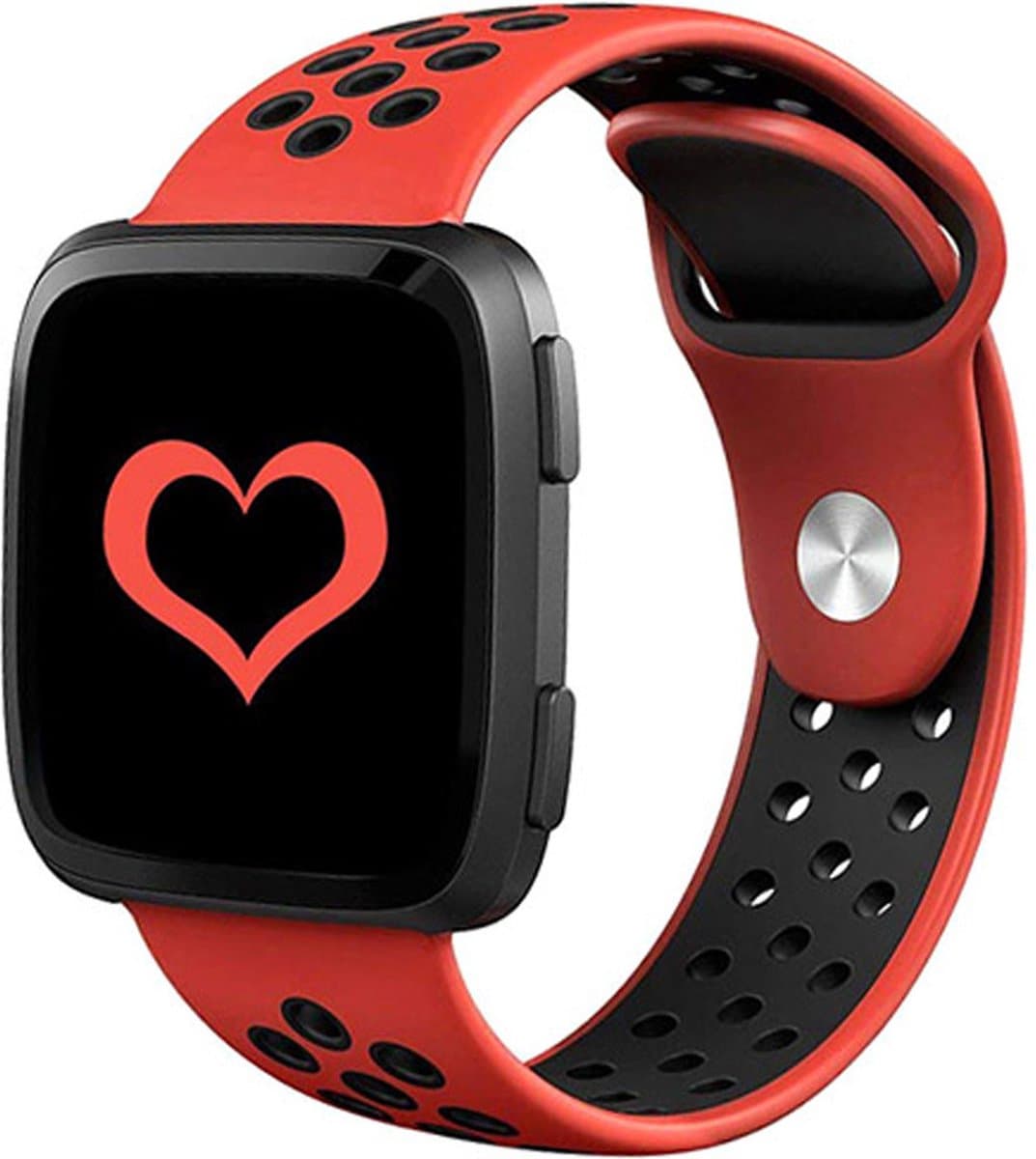 By Qubix - Compatible Fitbit bandje - geschikt voor Fitbit Versa sportbandje 1 / 2 & Lite - Maat: Large - Rood + Zwart Smartwatchbandje bandje Armband Polsband Strap Band Watchband