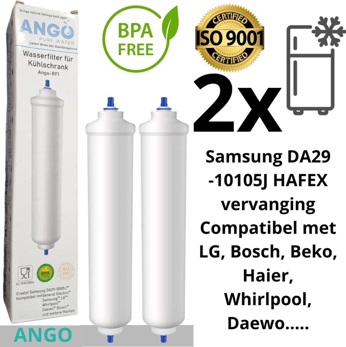 2 x ANGO Koelkastfilter DA29-10105J HAFEX/EXP - vervanging voor SAMSUNG - LG - BEKO - HAIER - Aqua PureT GAC 1-L LGTM 5231JA2010B/5231JA2003B 5231JA2010A / 5231JA2012A 3650JD8050A /3890JC2990A BL-9808/ BL-9303 K32010CB/ FSS-002 Samsung DA29-10105J