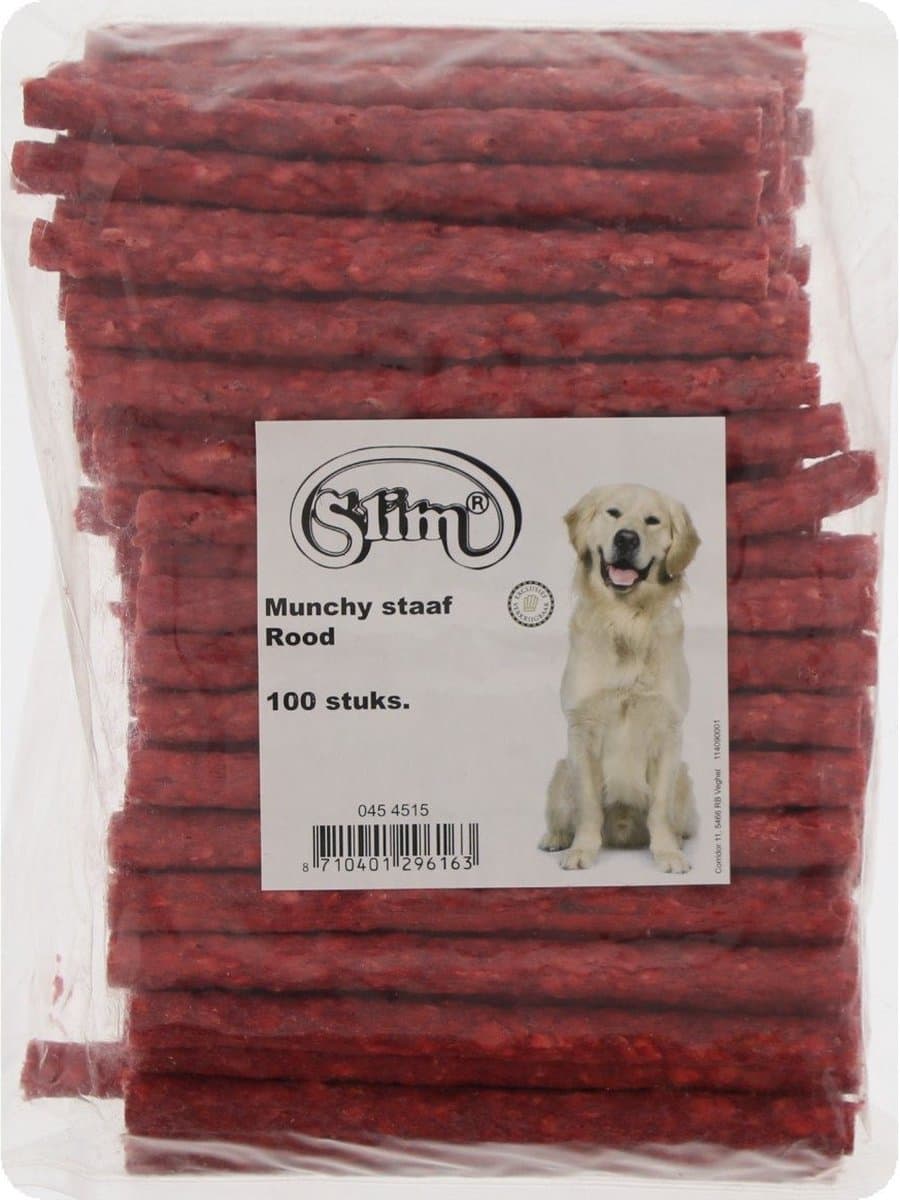 Slim Munchy Staaf Rood - 100 Stuks - Kauwsnack voor Honden - Ideaal voor Kleine en Middelgrote Honden