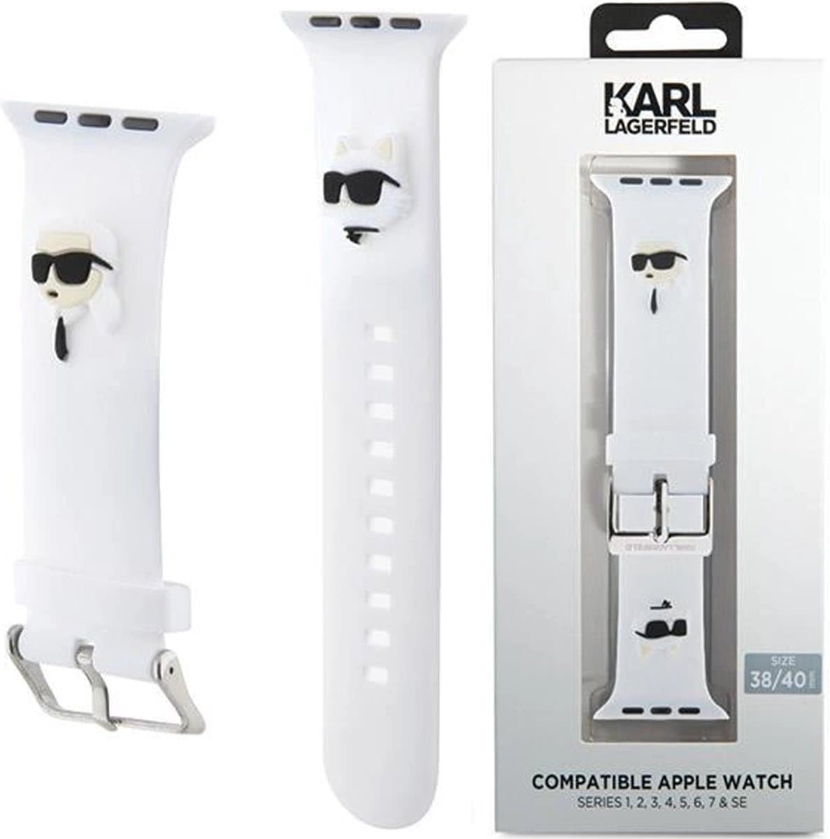 Karl - Lagerfeld - 3D rubberen Karl&Choupette hoofdband voor Apple Watch 38/40/41mm - wit