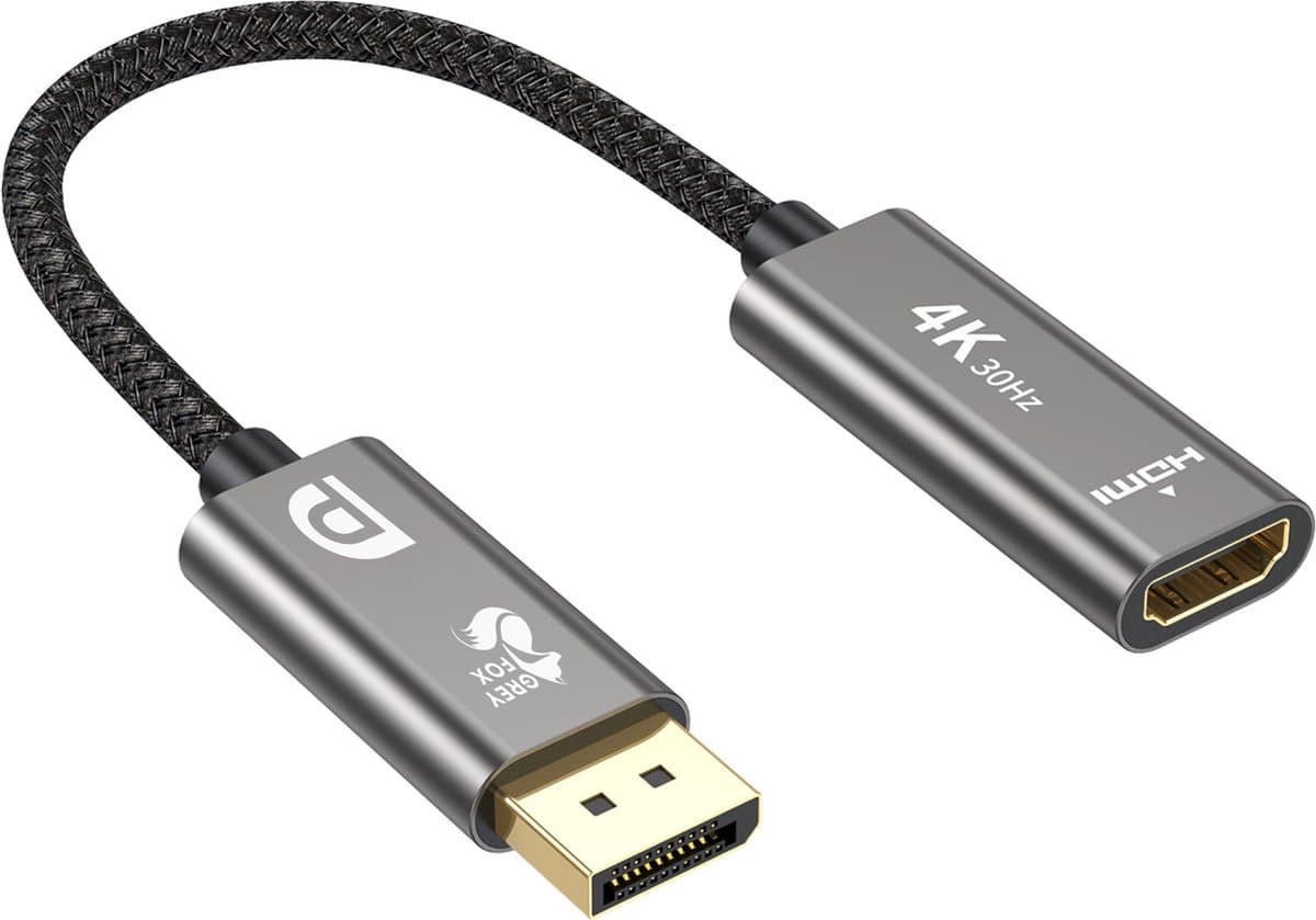 Grey Fox DisplayPort naar HDMI Adapter 4K/1080P - DP Male naar HDMI Female - Grijs