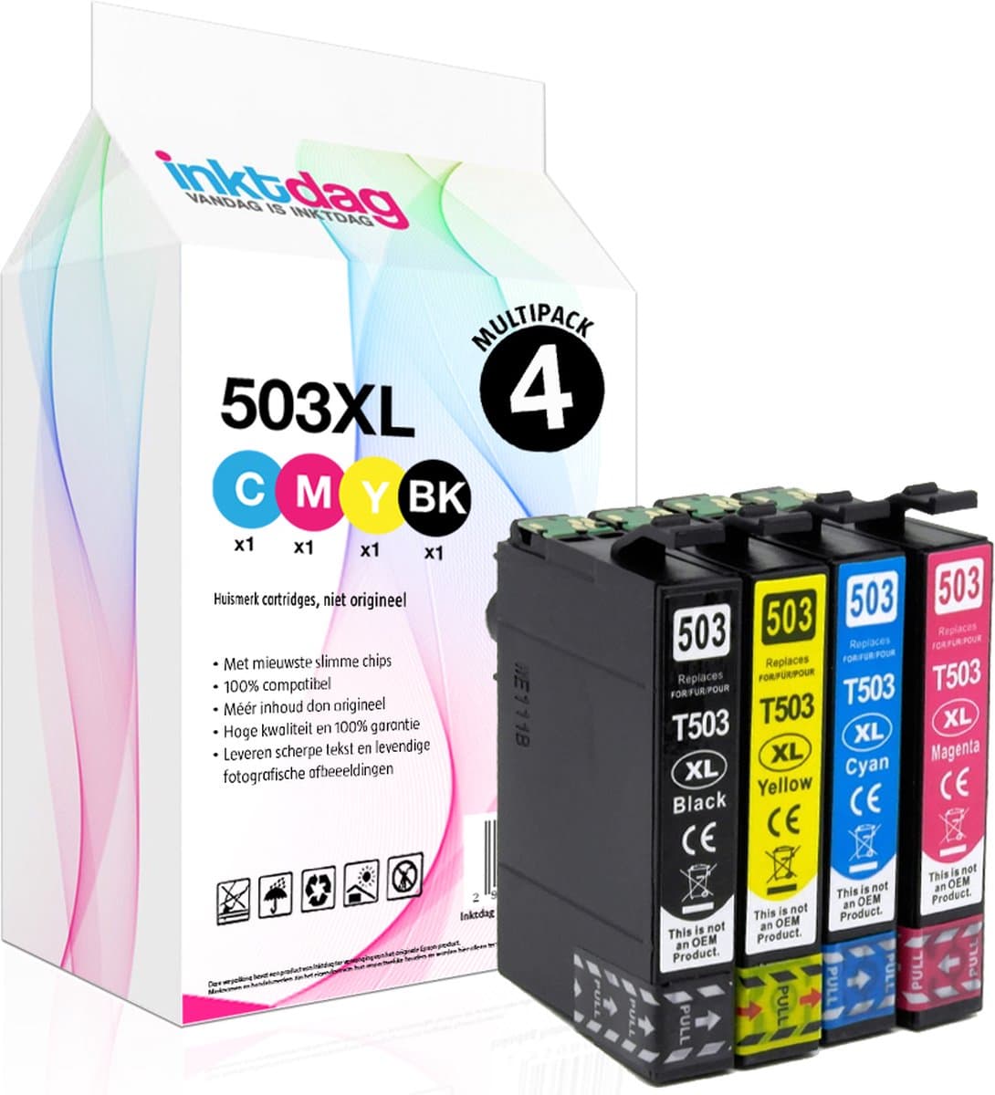 Inktdag inktcartridges voor Epson 503XL, Epson 503 multipack van 4 kleuren (Epson 503xl zwart *1, Epson 503xl C/M/Y *1) voor Epson Expression Home XP-5200 XP-5205 XP5200 XP5205, Workforce WF-2960 WF-2965 WF2960 WF2965 WF-2960DWF WF-2965DWF Printers