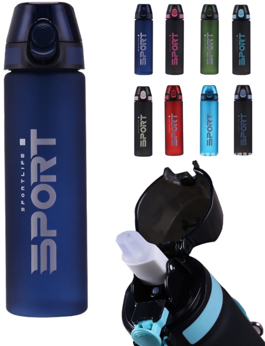 KHRONOX® Drinkfles, Waterfles, Drinkflessen, Waterflessen, Lekvrij, BPA Vrij, Drinkfles Volwassenen, Water Bottle, Drinkflessen Volwassenen, Drinkfles Met Rietje Volwassenen, UNIEK RIETJE, 750 ML, MARINEBLAUW