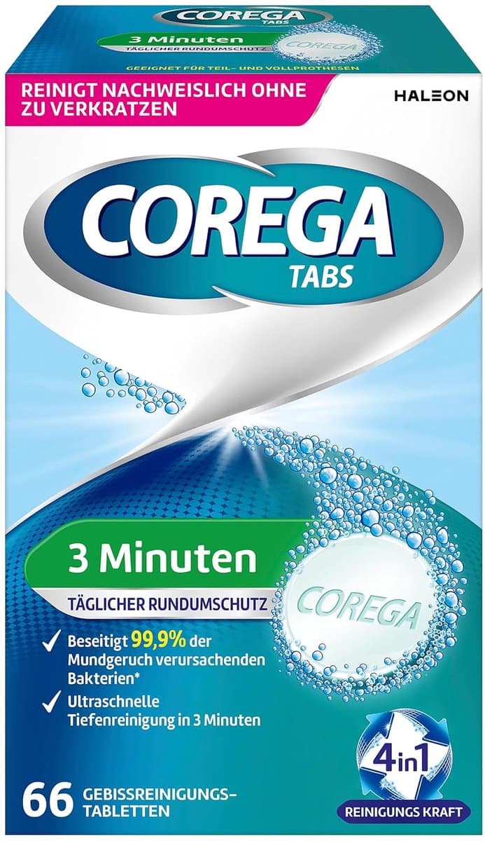 Corega Gebitsreiniger Tabletten 3 Minuten – 66 stuks – Snelle reiniging van kunstgebitten