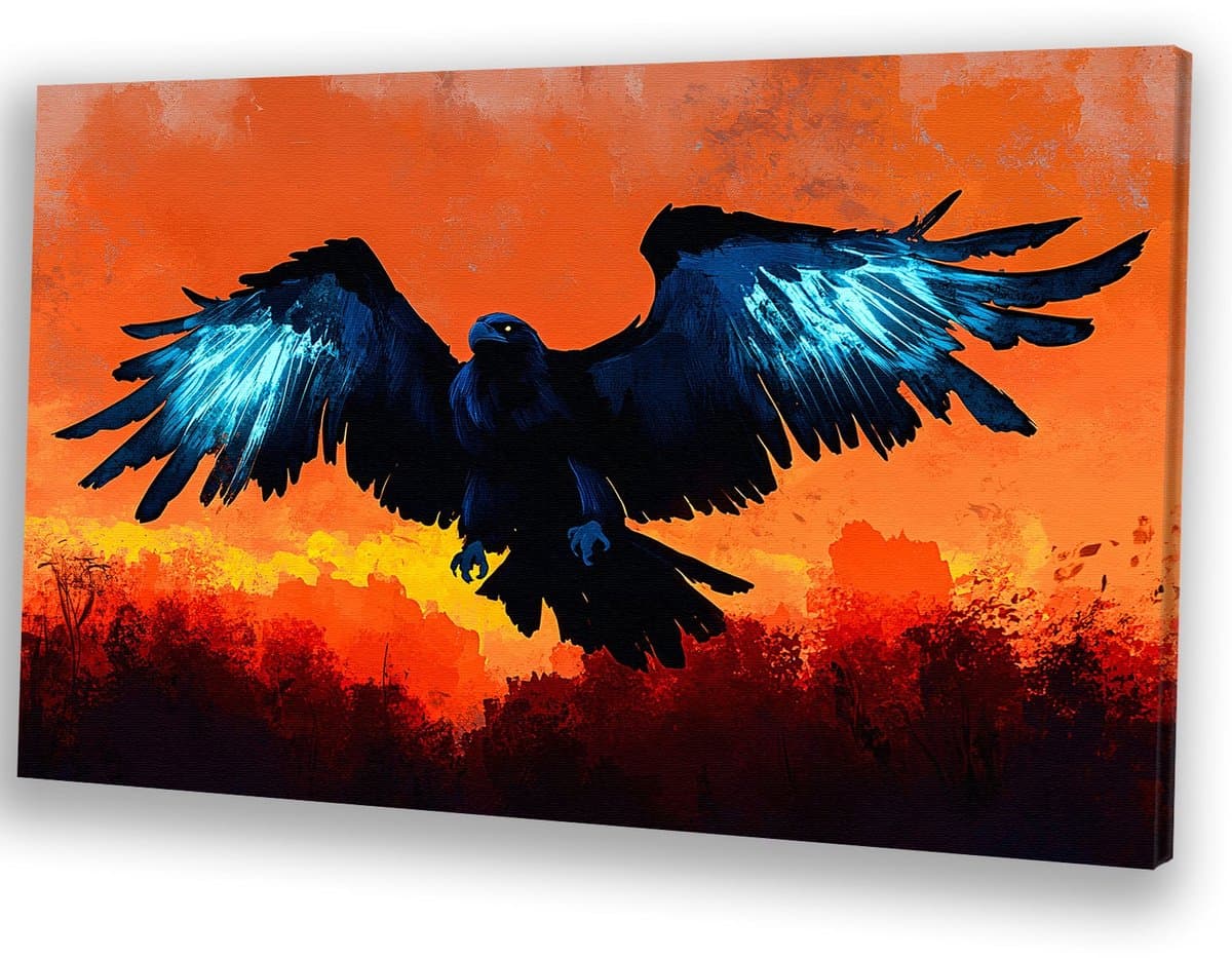 Adelaar bij zonsondergang - Adelaar muurdecoratie - Canvas dier - Digital Art - Wanddecoratie kinderkamer - Woondecoratie - Canvas 150x100 cm