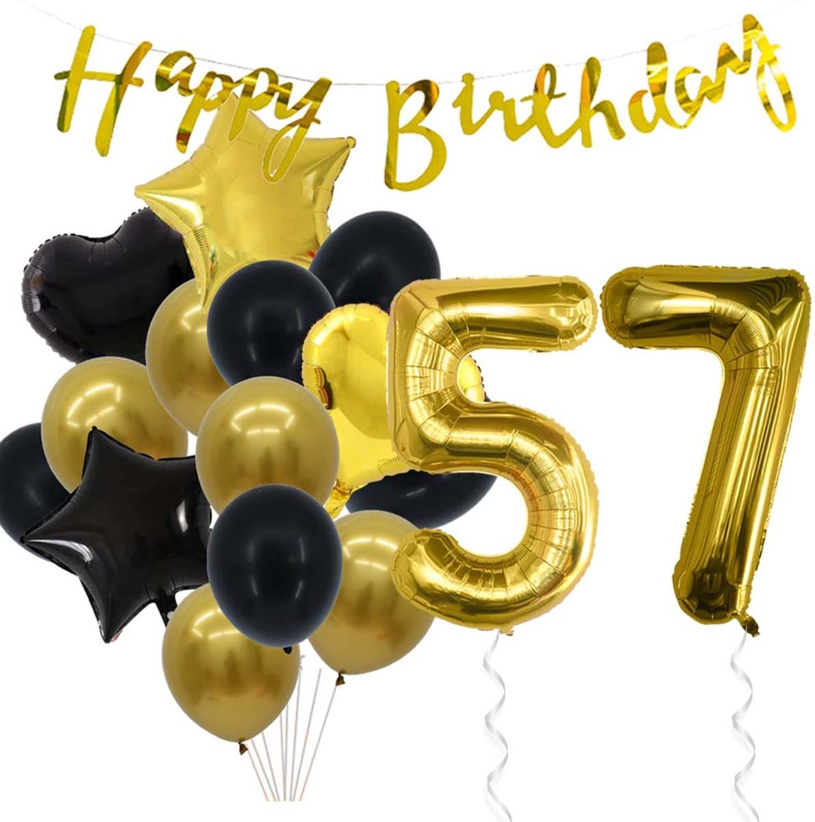 Snoes Ballonnen 57 Jaar Feestpakket – Versiering – Verjaardag Set Goldie Cijferballon 57 Jaar -Heliumballon