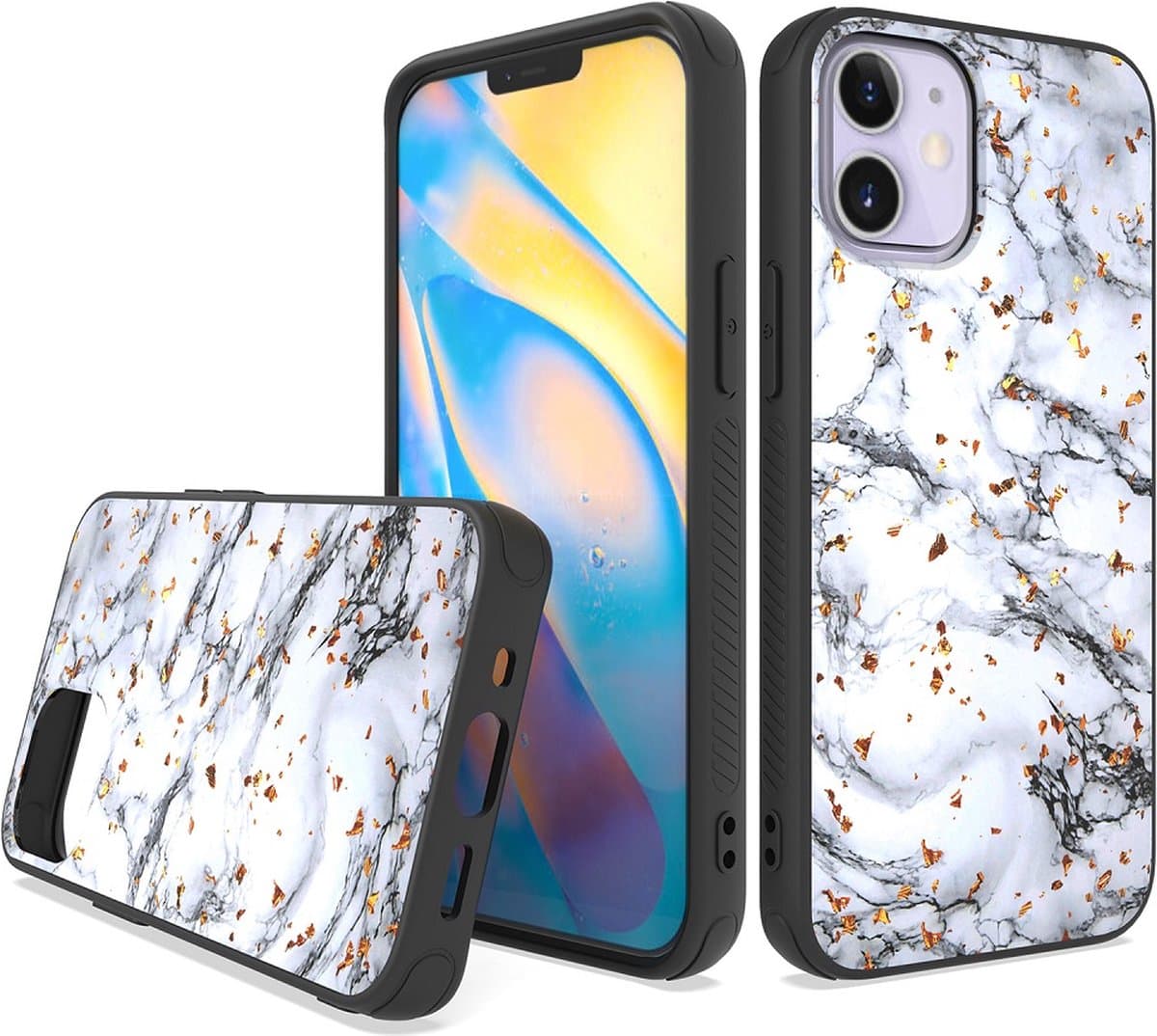 LuxeBass Siliconen hoesje met print geschikt voor Apple iPhone 12 - Marmer White - telefoonhoes - gsm hoes - telefoonhoesje