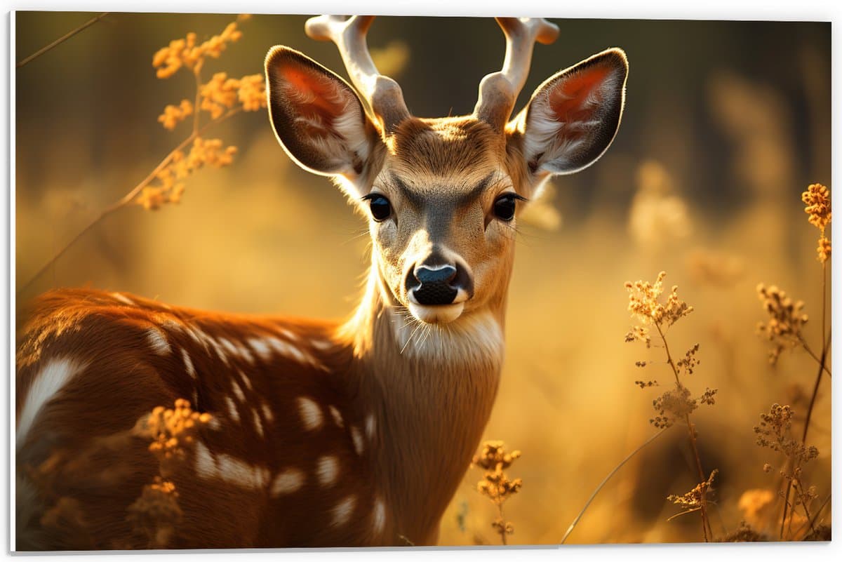 PVC Schuimplaat- Dier - Hert - Planten - Natuur - 60x40 cm Foto op PVC Schuimplaat