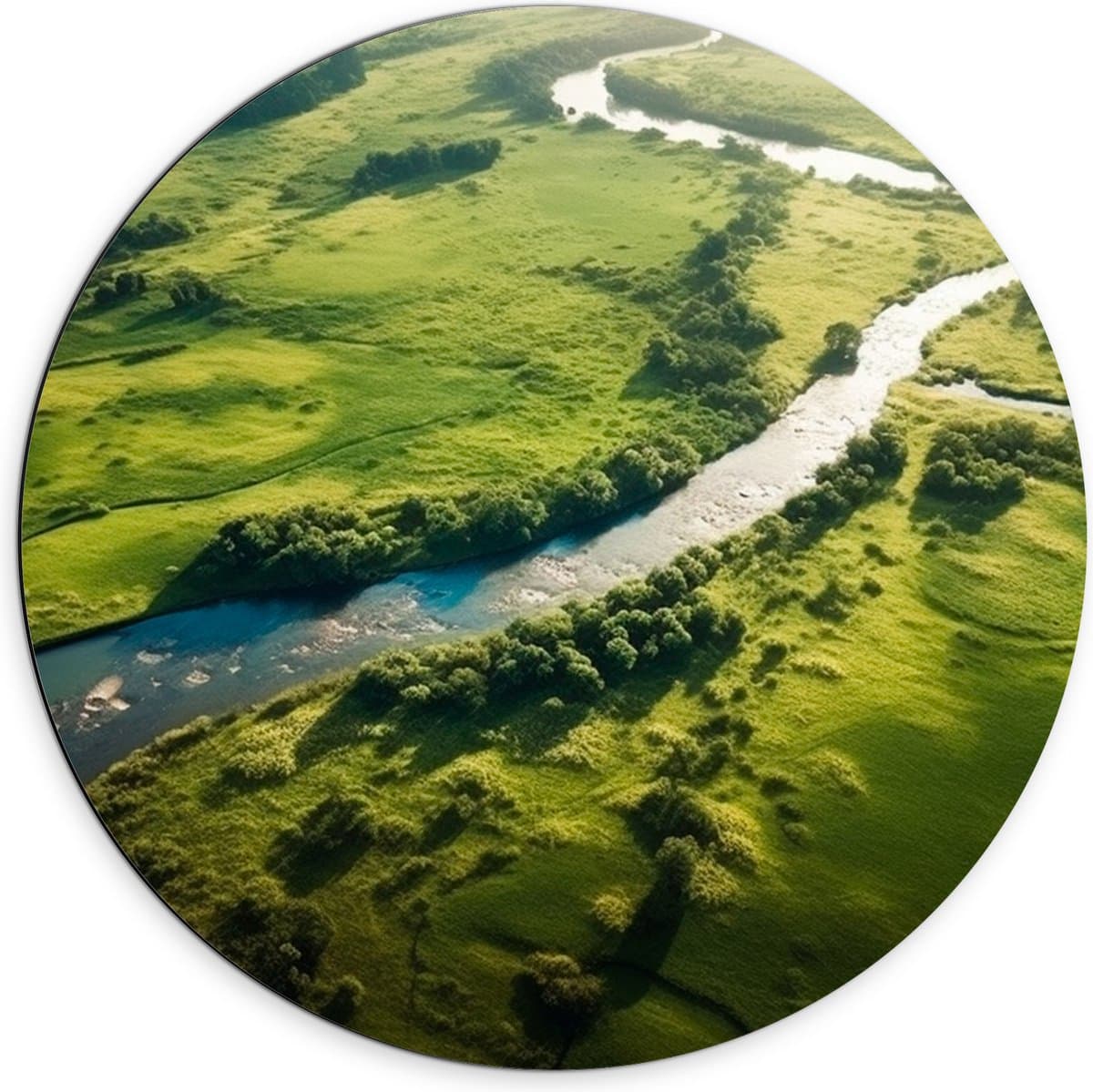Dibond Muurcirkel - Rivier - Water - Bomen - Landschap - 70x70 cm Foto op Aluminium Muurcirkel (met ophangsysteem)