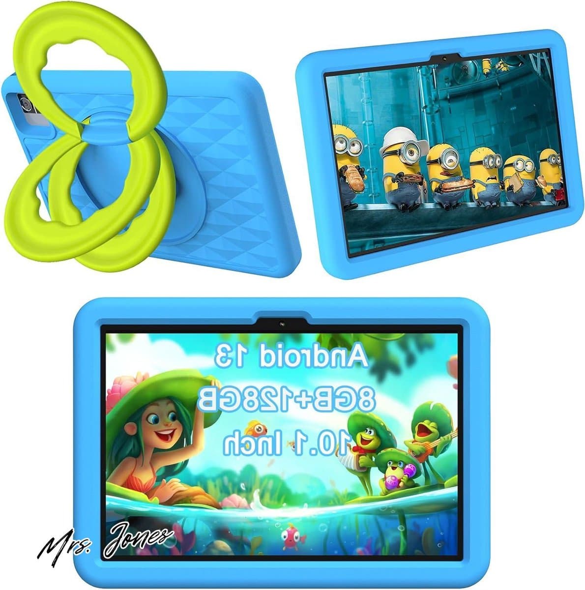 Mrs. Jones 10.1 Inch Kids Tablet Children's Tablet with WiFi Android 13 Tablet 8RAM 128ROM Netflix Educational Tablet with 6000mAh Battery Parental Control Bluetooth Dual Camera-Blue .