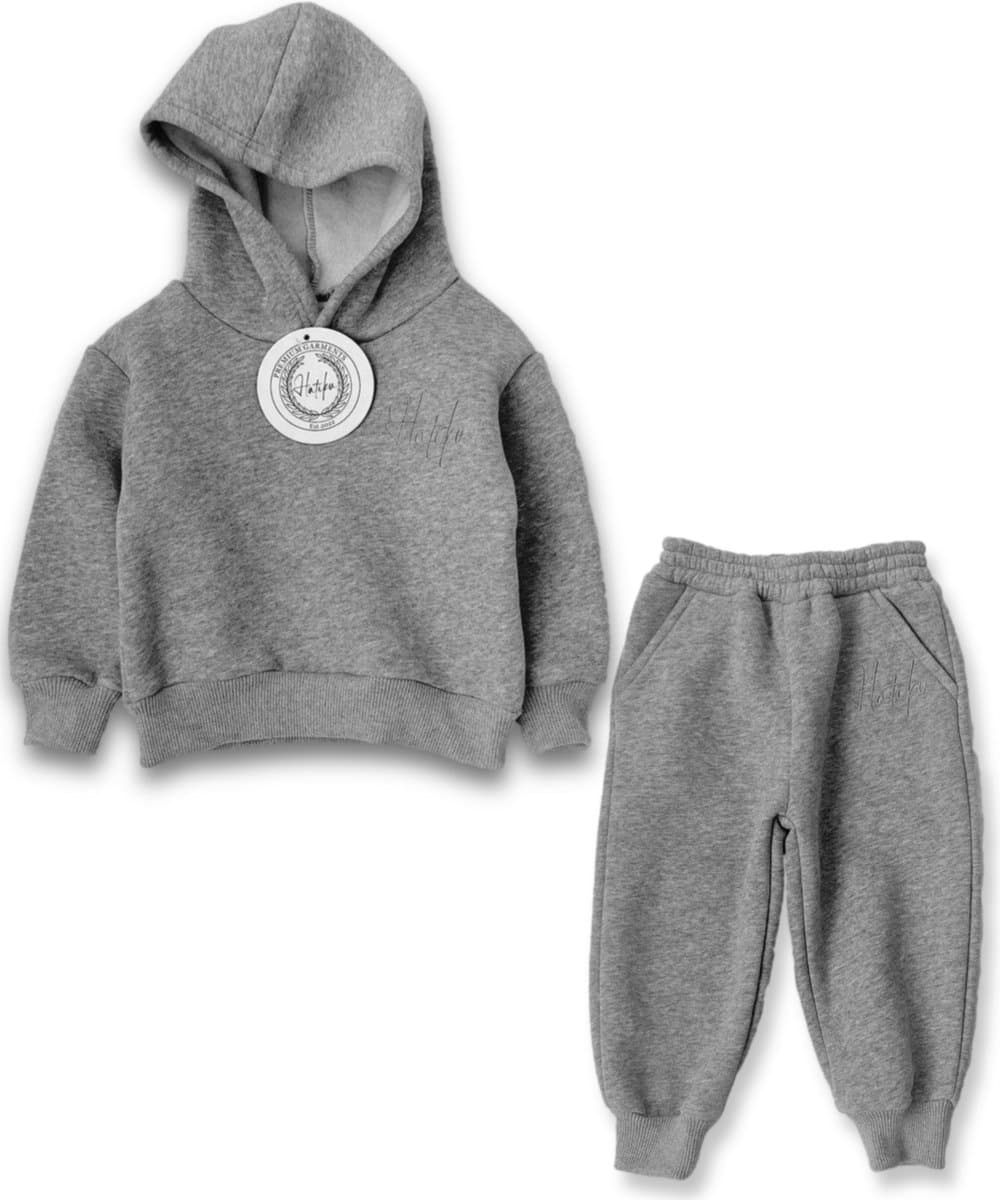HATIKU - Premium Trainingspak Kind - Maat 98 - Grijs - Effen - Joggingpak voor Jongens of Meisjes - Unisex