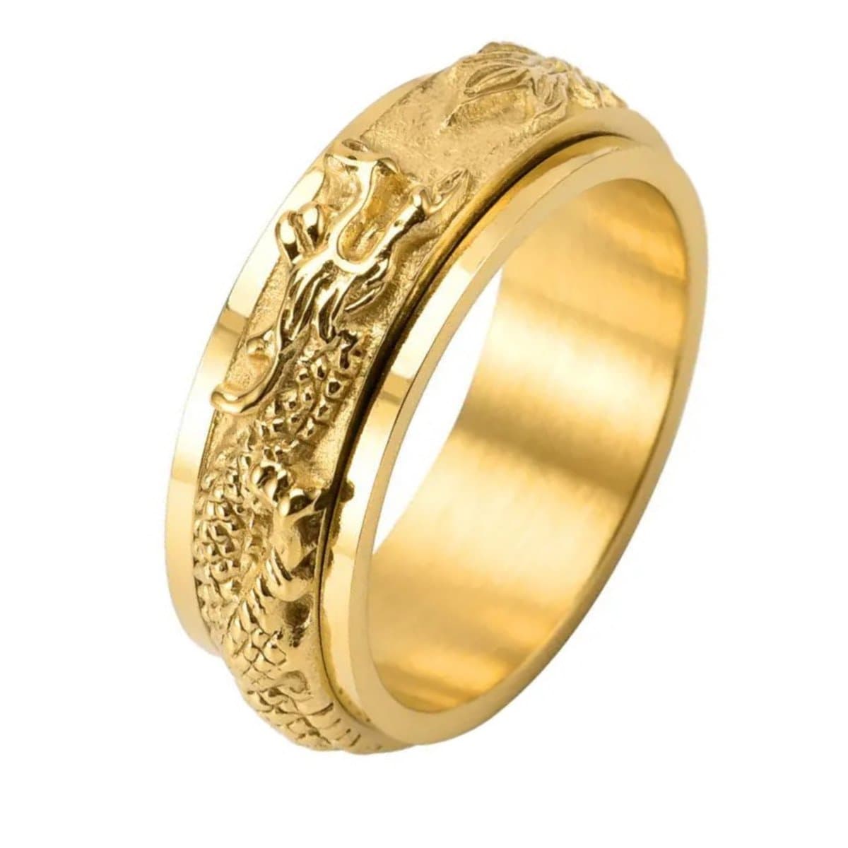 Anxiety Ring - (Draak) - Stress Ring - Fidget Ring - Anxiety Ring For Finger - Draaibare Ring - Spinning Ring - Goudkleurig RVS - (20.75 mm / maat 65)
