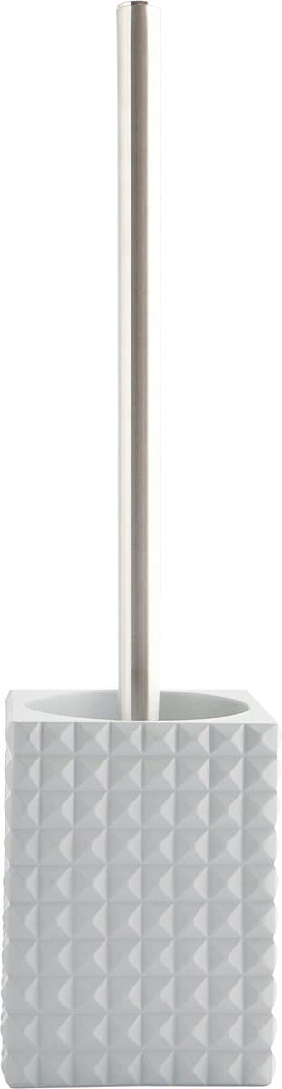 MSV Toiletborstel houder Kubik - kunststeen - lichtgrijs/zilver - 37 x 10 cm - Luxe uitstraling