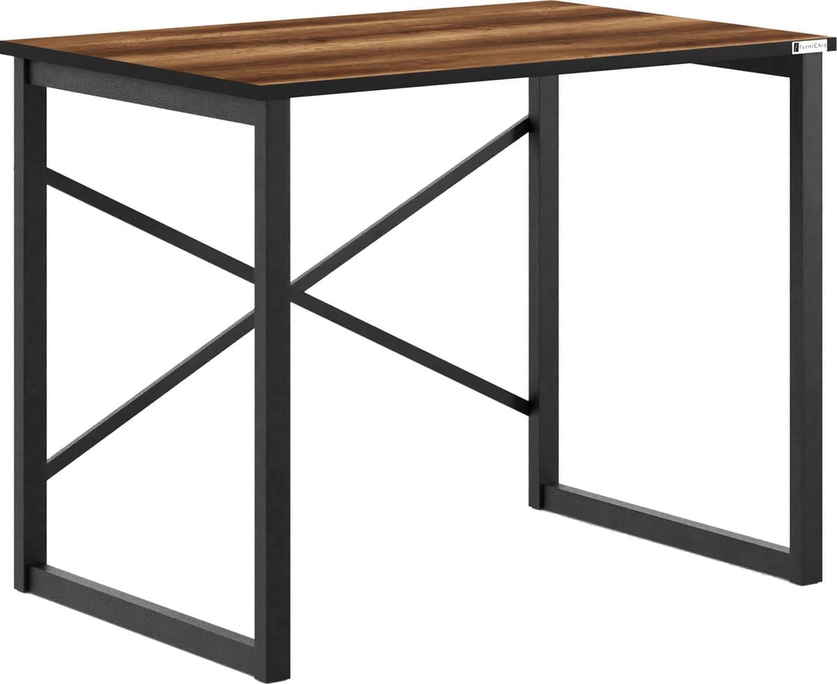 FurniChic, computertafel, bureau computertafel, laptop en PC tafel, studie bureau, industrieel ontwerp, voor thuiskantoor, eenvoudige montage, barok walnoot -90x60x73 cm(lxbxh)