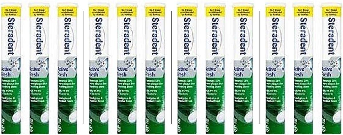 Steradent Kunstgebit Reinigingstabletten - Active Fresh - 12 x 30 Tabletten = 360 stuks - Voordeelverpakking