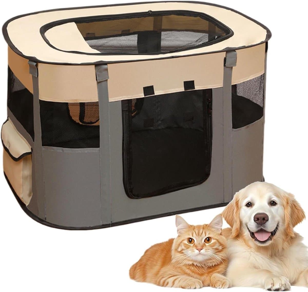 Opvouwbare Kattenren - Huisdier Tent - Veilig Spelen - Ademend Mesh - 70x55x40 cm - Grijs