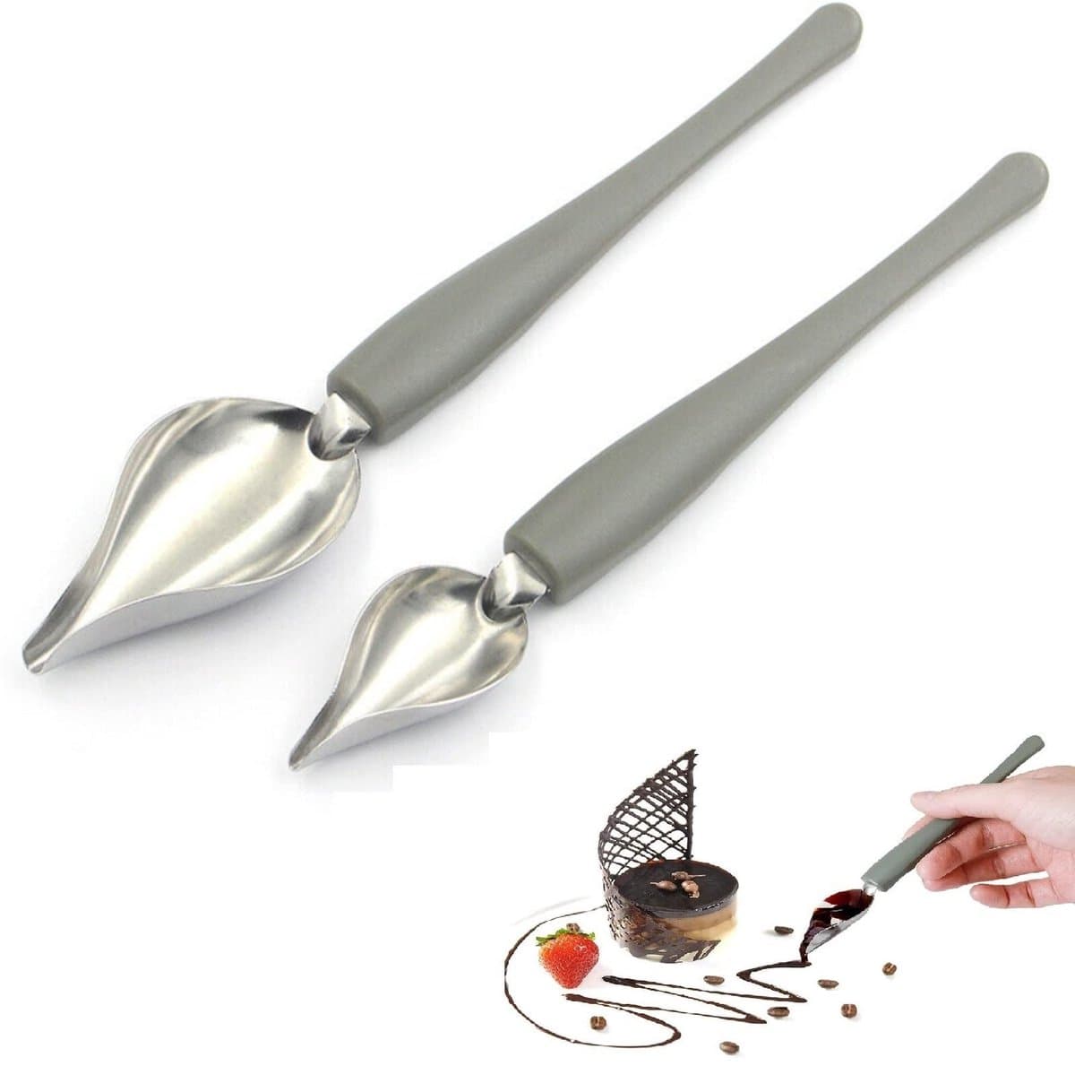 Dailygoods- Decoreerlepelset 2 Stuks - Roestvrij Stalen Decoratielepel - Doe-Het-Zelf Gereedschap - Decoratie voor Cake/Chocolade - Professionele Presentatie - Duurzaam Materiaal - Decoratielepels