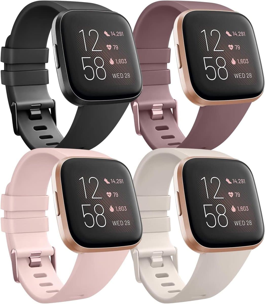 Set van 4 siliconen reservearmbanden voor Fitbit Versa 2, geschikt voor dames en heren, vervangbare sportarmbanden voor optimaal gebruik
