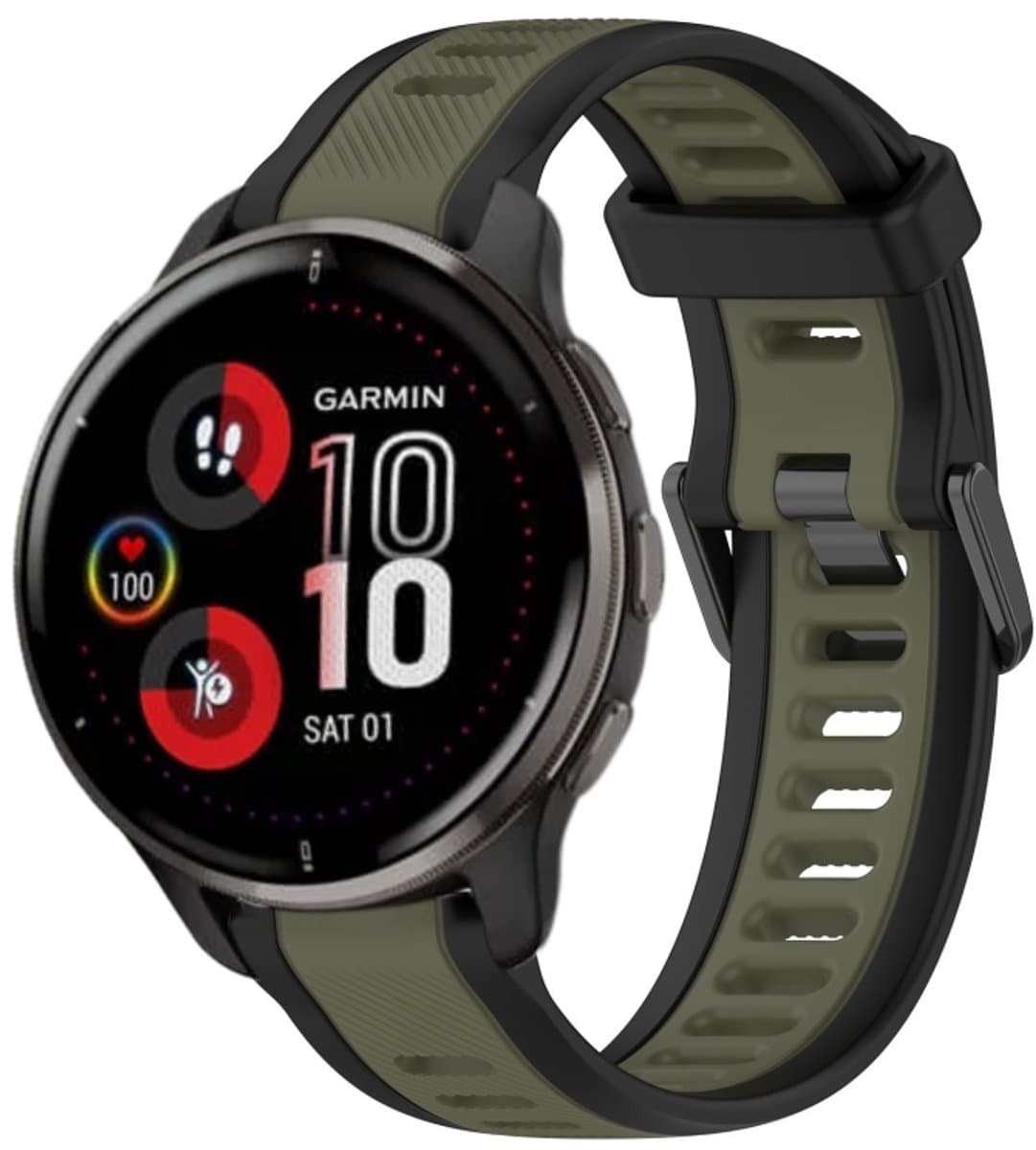 Voor Garmin Venu 2 Plus 20 mm tweekleurige siliconen horlogeband met textuur (groen + zwart)