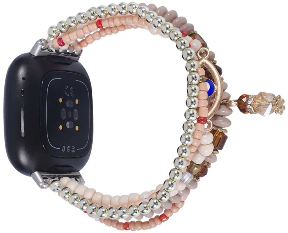 Voor Fitbit Versa 3 / Sense Eye Bead Chain Watch Band (Light Coffee)