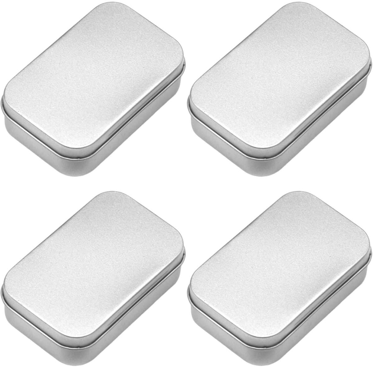 4-stuks Blikken doos - Blikken doos met deksel - Metalen doos - IJzeren opbergdoos - Rechthoekige metalen doos - Mini draagbare doos - Geschikt voor het opbergen van cosmetica, sieraden, sleutels, snoep, cadeaus, enz. - Zilver