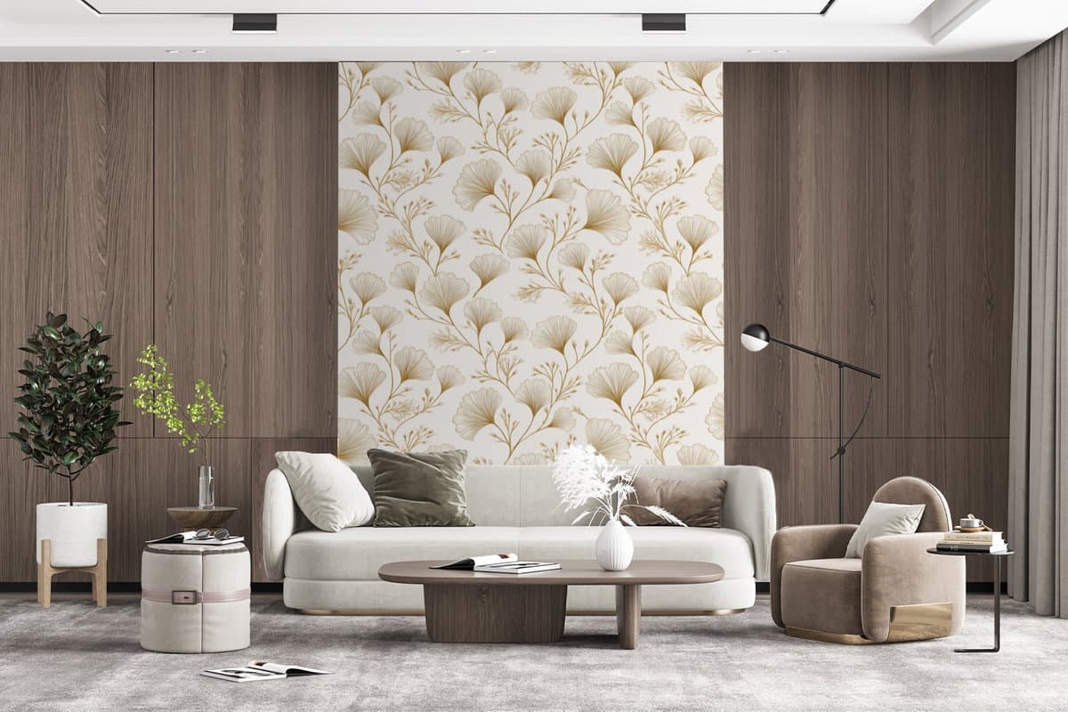 Behang - Fotobehang Ginkgo - Takken - Goud - Breedte 160 cm x hoogte 220 cm
