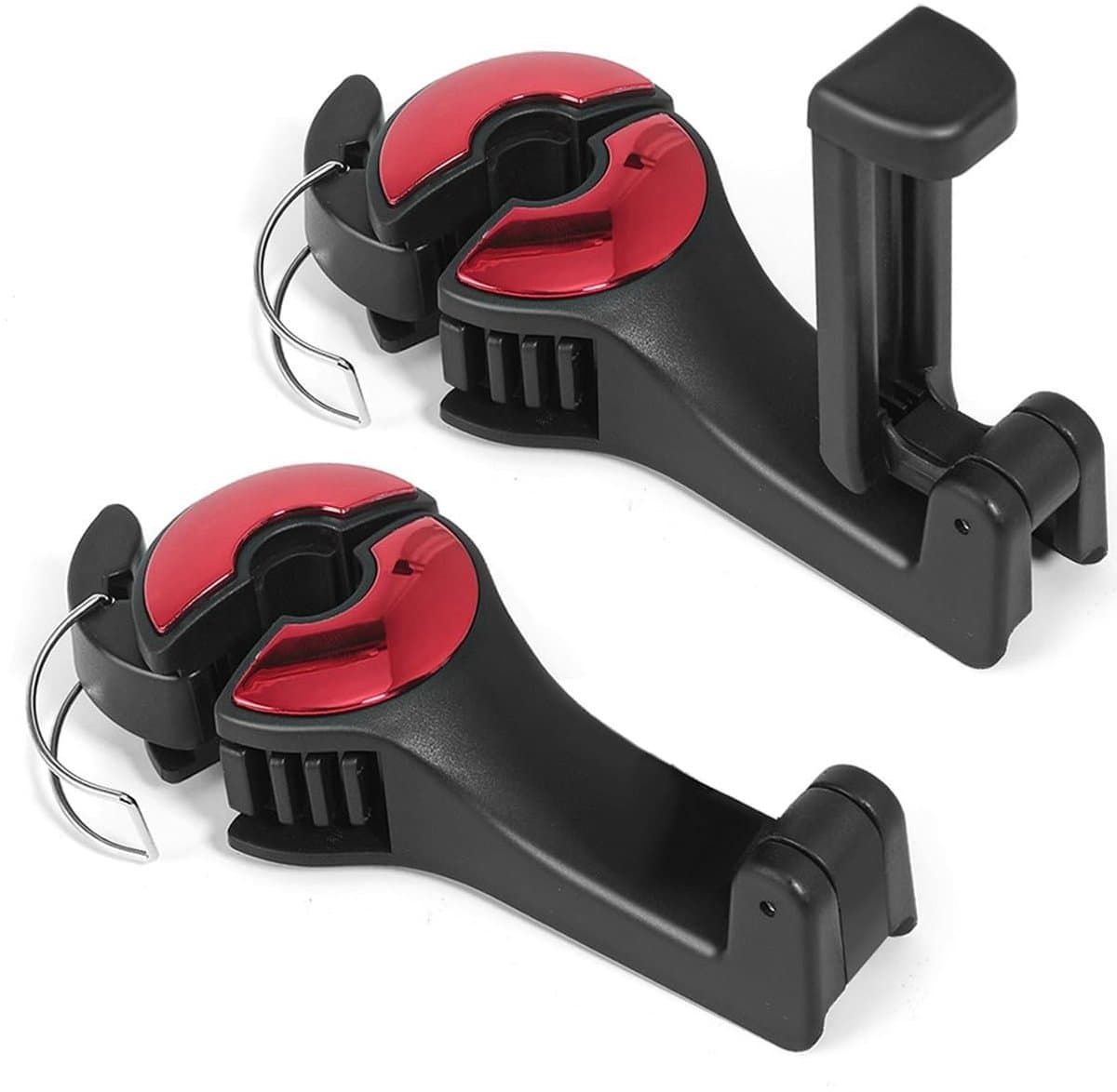 Store_9 - 2-in-1 autostoelhaken - 360° rotatie - Houdt je auto georganiseerd - Rood - Geschikt voor portemonnees en tassen - Ideaal voor elke autorit