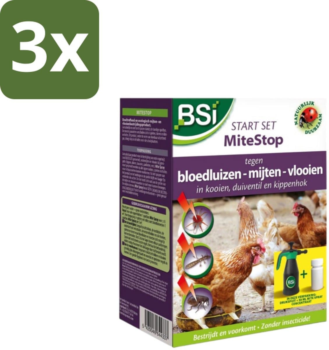 BSI – Mitestop Start Set – Tegen Bloedluizen & Mijten – 50 ml + 1,5 L Drukspuit - Bulkverpakking - 3 stuks