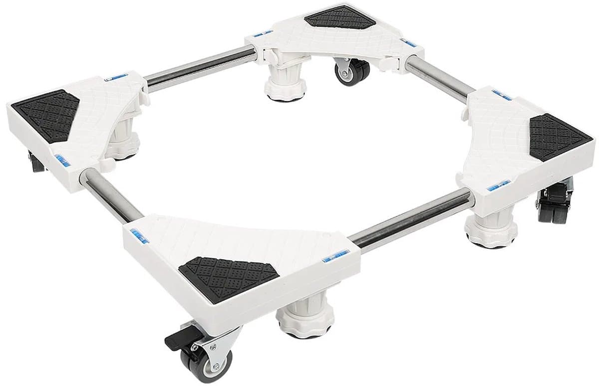 Linkforu - Verstelbare Wasmachine Verhoger - Verrijdbare Onderwagen - Anti Vibratie - 47-69 CM – Wit