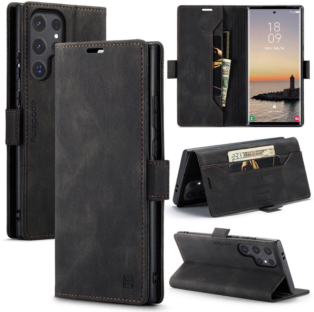 Luxe Flip Case met RFID Bescherming Kaarthouder en Magneetsluiting voor Samsung Galaxy S26 Ultra _ Zwart