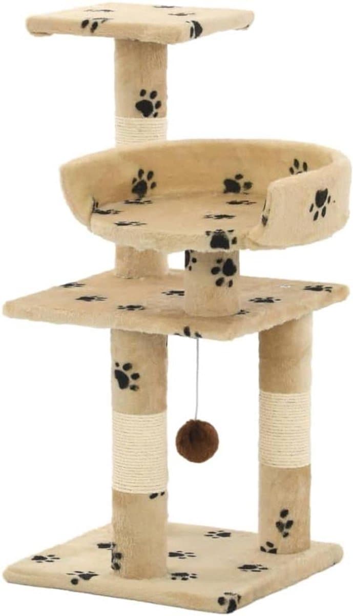 Kattenkrabpaal - Krabmeubel Kat - Spelen en Ontspannen - Meerdere Verdiepingen - 65 cm - Beige Pootafdruk
