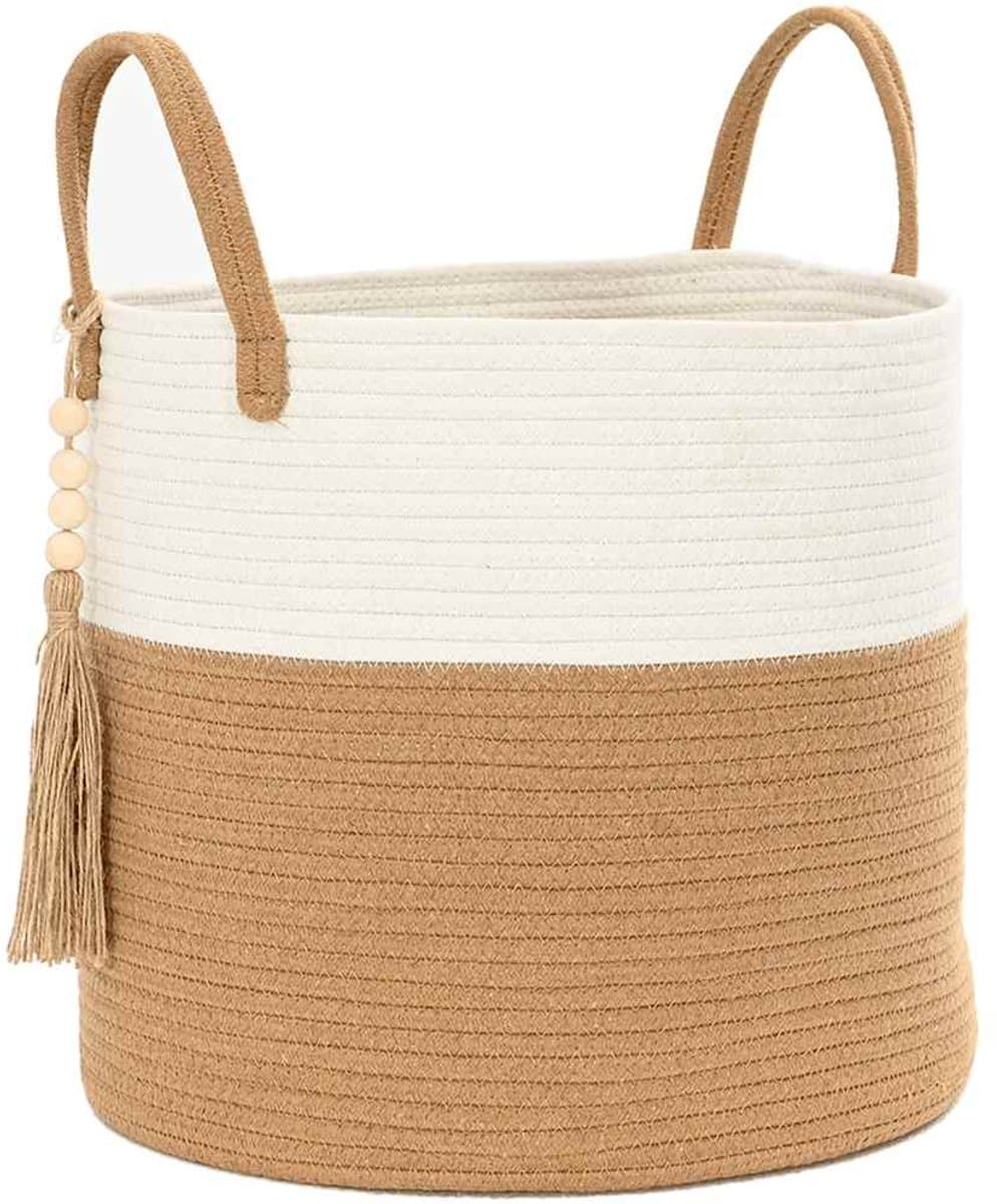 vidaXL - Opbergmand - Ø - 40x35 - cm - katoen - bruin - en - wit