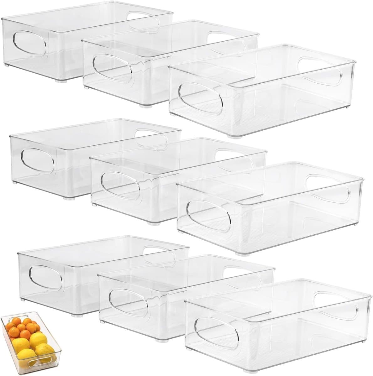 Set van 9 Stapelbare Koelkast Organizers in 3 Maten - Transparante Opbergdozen voor Keuken, Pantry en Kasten