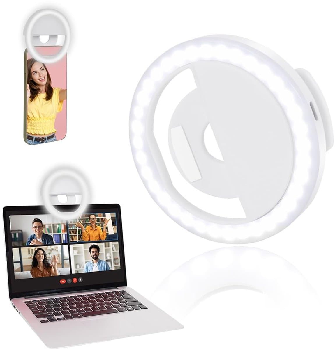 Store_9 - LED Selfie Ring Licht - Dimbaar - Oplaadbaar - Geschikt voor Mobiele Telefoon - 3 Licht Modi - Voor Tablet en Laptop