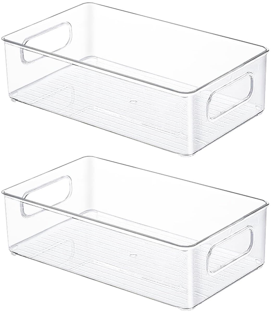 Dailygoods- Koelkast Organizer Set van 2 - Stapelbare Koelkast Bakjes - BPA-vrij - Opbergbak - Transparant - 25 x 14 x 7 cm - Koelkastbak