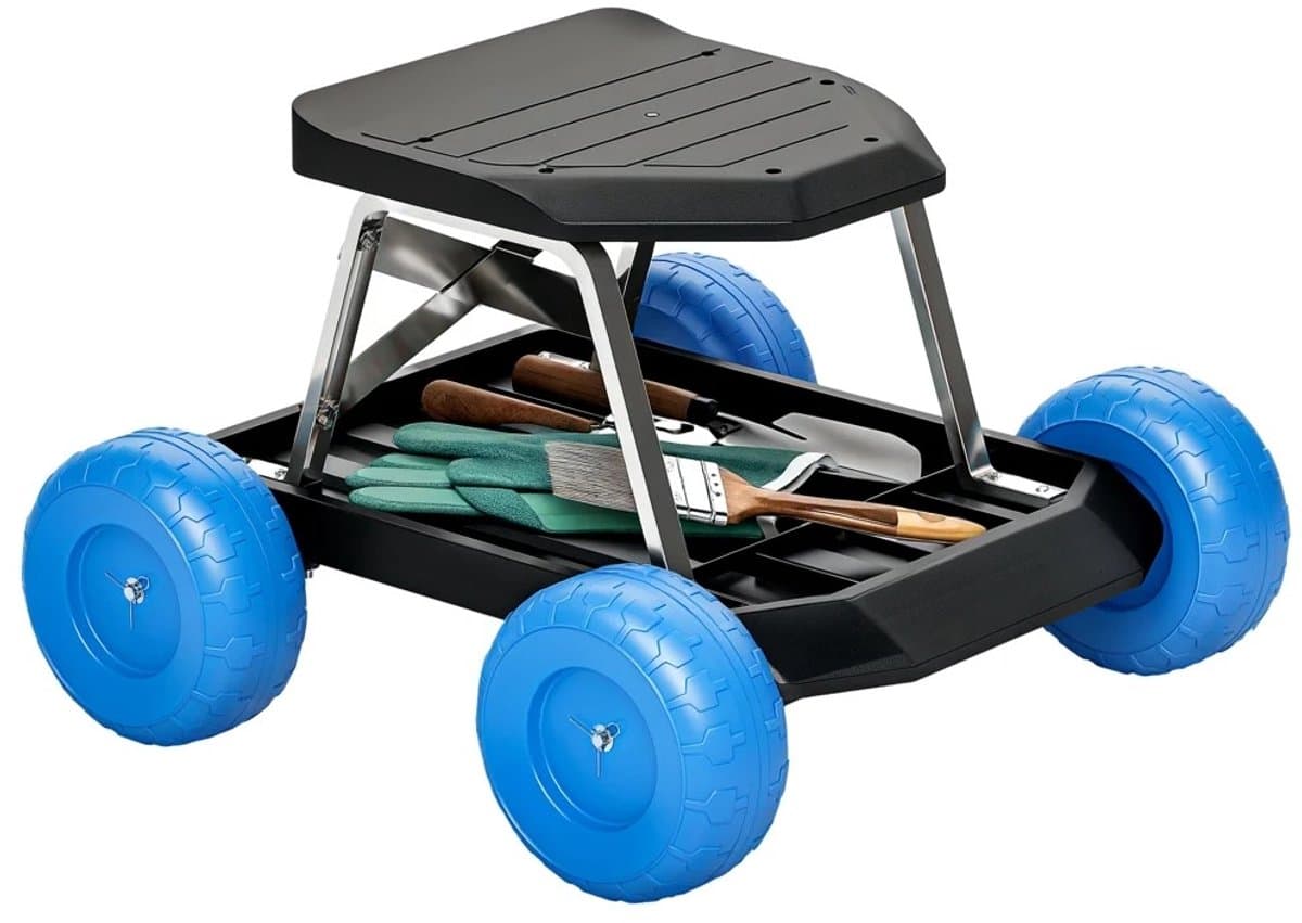 Allero Tuinkar - Tuinkruik - Tuinkruk Op Wielen - Gereedschapskar - Tuinkrukje - Tot 130 kg - Comfortabele Zitting - Tuinieren
