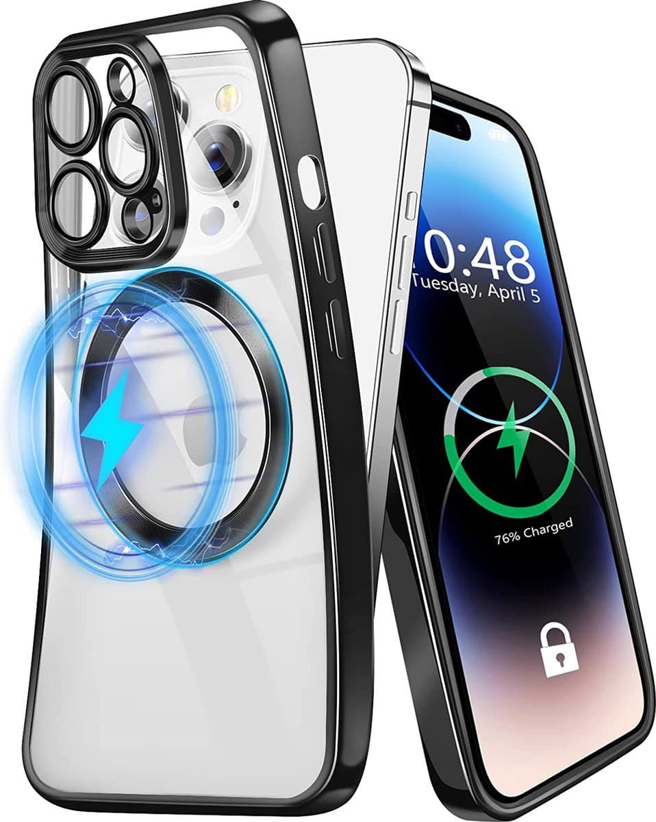 Casemania Hoesje Geschikt voor Apple iPhone 14 Pro Max - Zwart - Siliconen Back Cover Geschikt voor Magsafe
