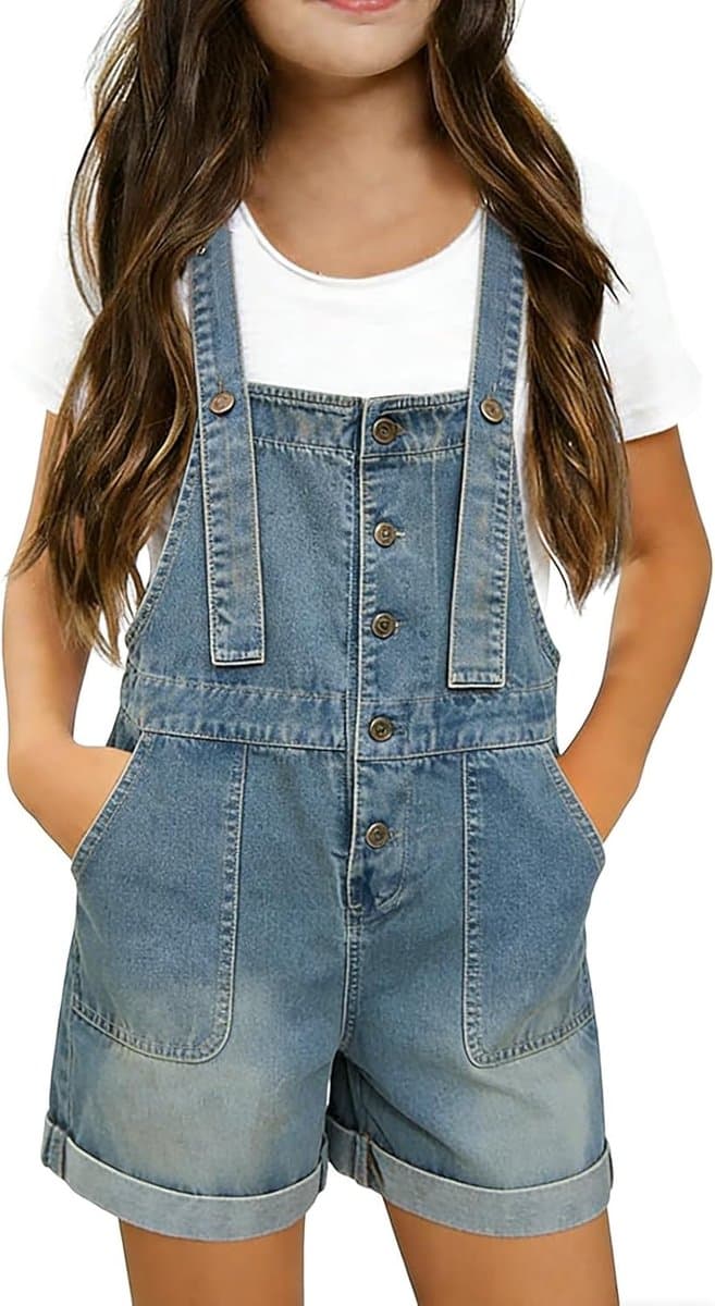 Korte tuinbroek meisjes - Zomer jumpsuit - Actief spelen - Verstelbare bandjes - Met zakken