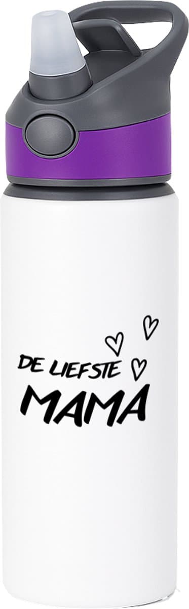 Hacebo® - De liefste mama met 3 zwarte hartjes waterfles met rietje paars - Moeder - Liefste mama - moederdag cadeautje - Cadeau voor mama - Verjaardag - Geschenk - Cadeau - Gift - water fles - 650ML