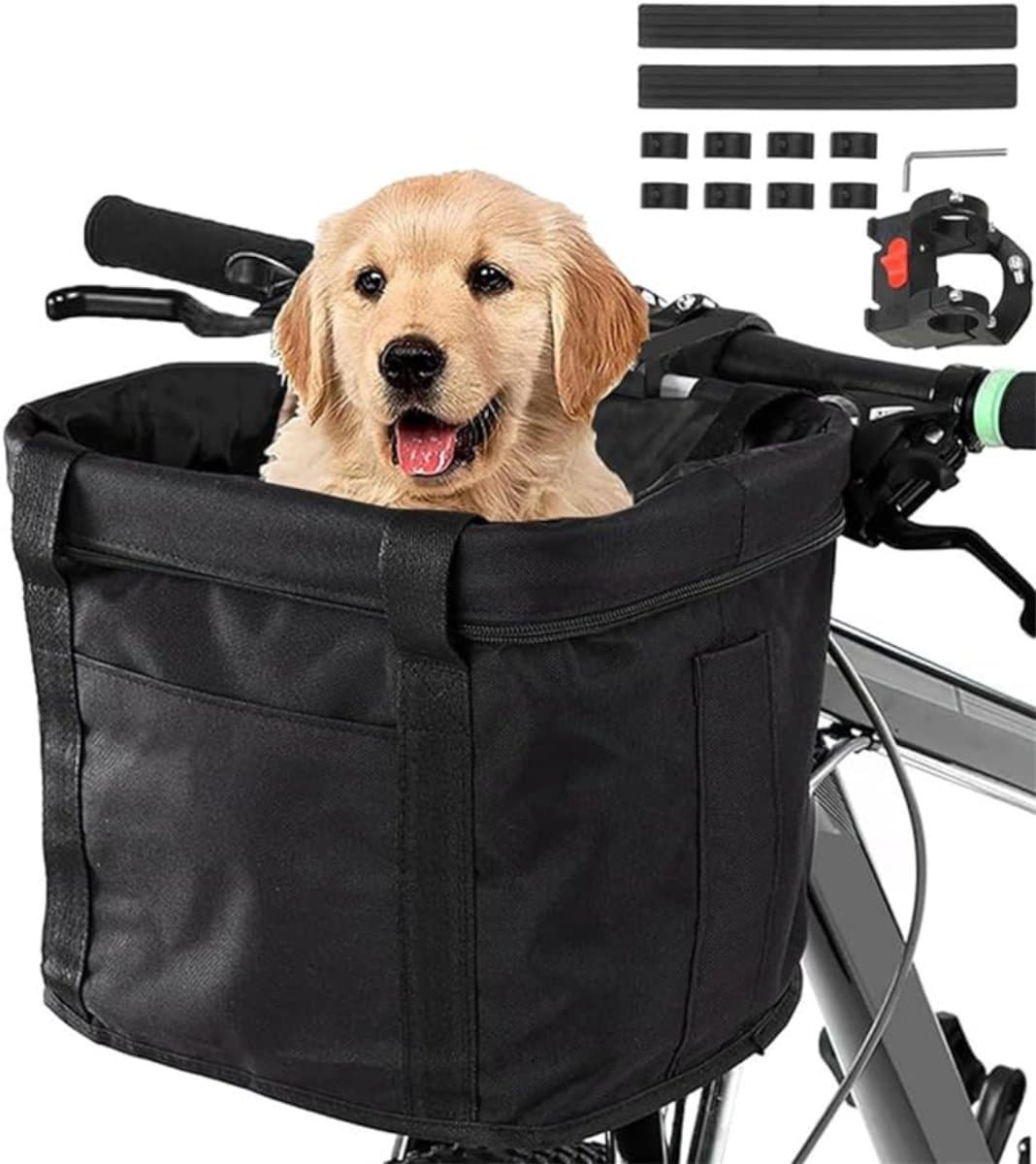 Aura® Fietsmand Hond – Hondenmand Fiets Opvouwbaar – Fietsmand Hond Voorop Eenvoudig te Installeren – Fietstas Hond Waterdicht – Stuurtas – Zwart – 33cm x 22cm x 25 cm