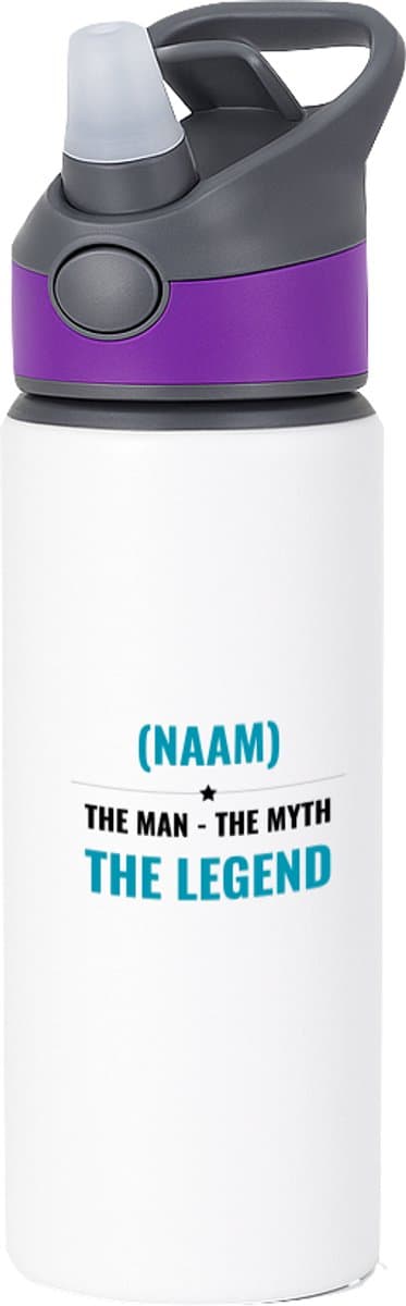 Hacebo® - the man the myth the legend met je eigen naam waterfles met rietje paars - iemand die een legend is - de man - myth - mythe - legendarisch - verjaardagscadeau - verjaardag - cadeau - kado - geschenk - gift - water fles - 650ML
