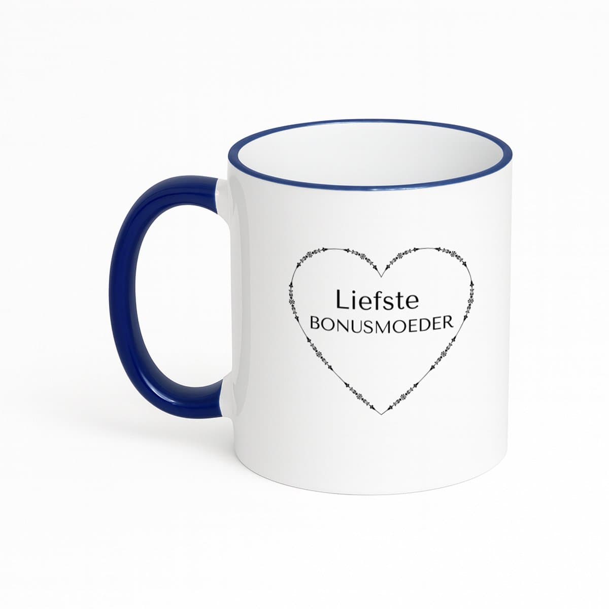 Hacebo® - liefste bonusmoeder koffiebeker met gekleurde rand donker blauw - Mama - de liefste bonusmoeder - thee mok - koffie beker - Moeder cadeautjes - moederdag - verjaardag - geschenk - kado - moeder artikelen - koffiemok - 330 ML