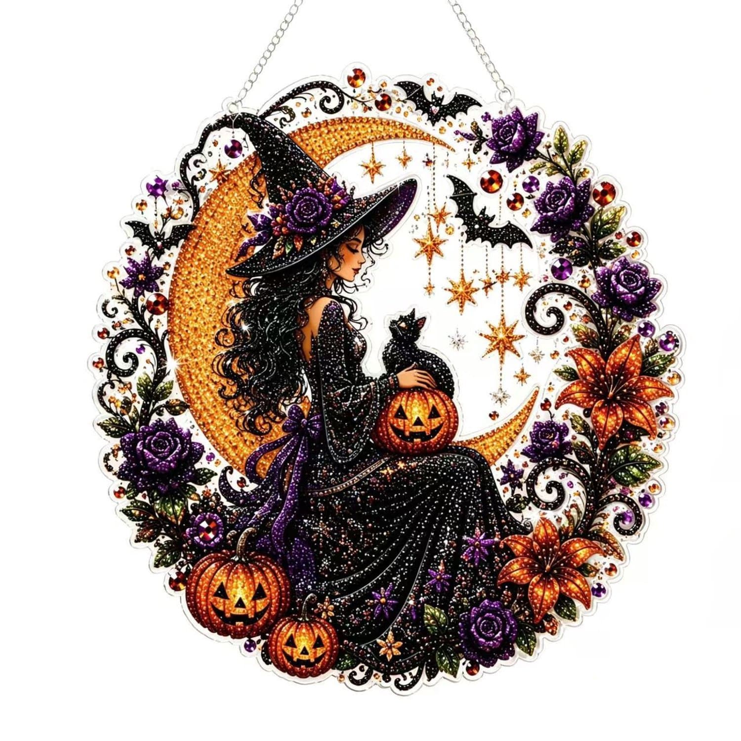 Halloween 3D Diamond Art Opknoping Ornament Suncatcher Kit voor Volwassenen, Pompoen Schedel Diamant Schilderij Kunst Opknoping Kits Venster Suncatchers Ornamenten Kit voor Home Decor Gift, #A