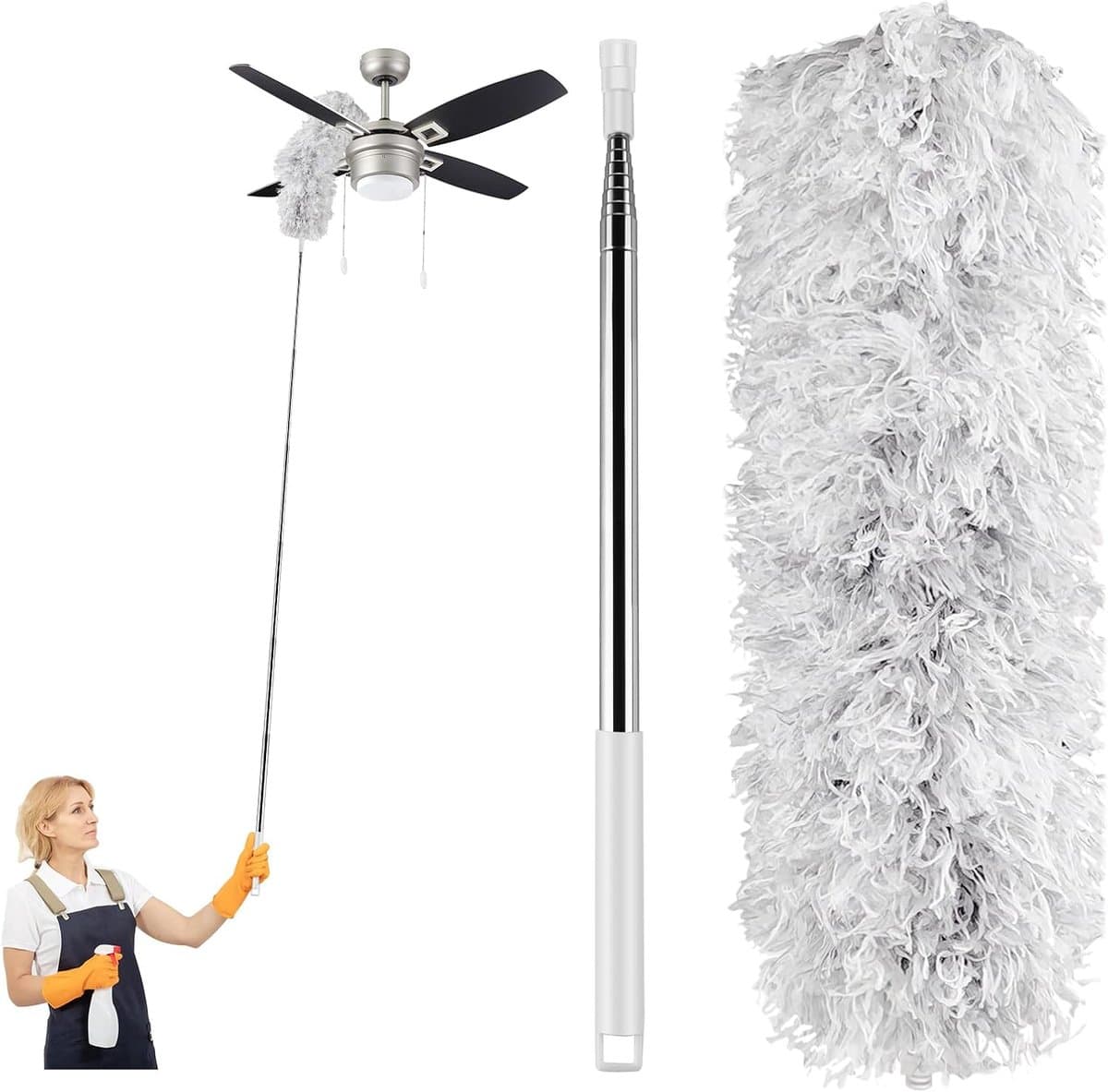 Stofzuiger, telescoop, extra lang, intrekbare microvezel stofwisser tot 2,8 m lang, wasbare flexibele bezem, stofverwijdering is eenvoudig, voor hoeken, plafonds, spinnenwebben