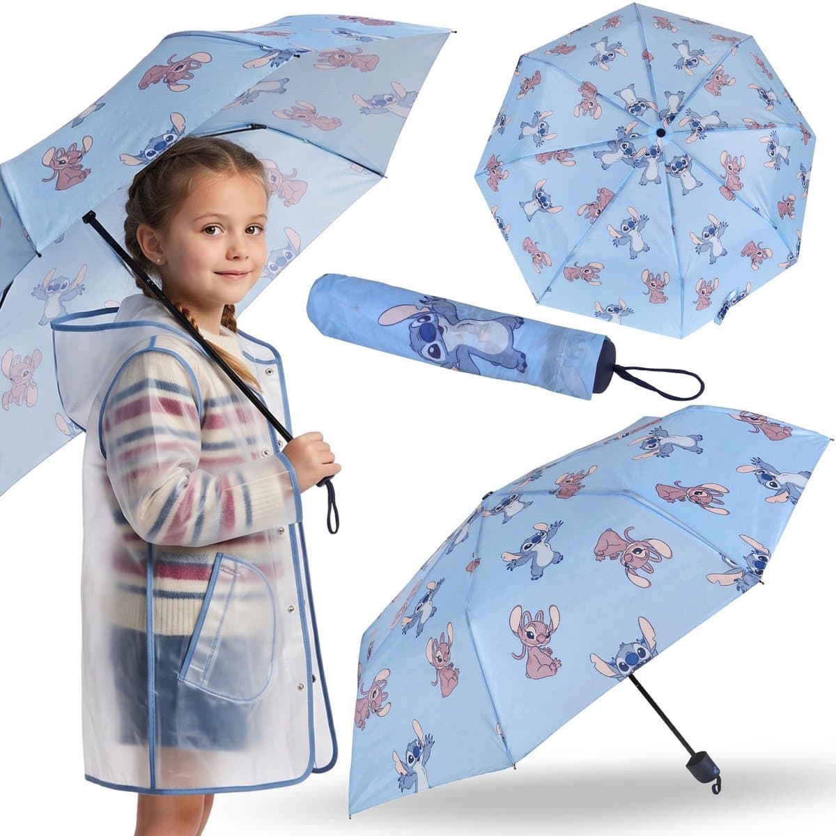 DISNEY Stitch Blauwe paraplu met etui, VOOR MEISJES, OPVOUWBARE paraplu 52cm