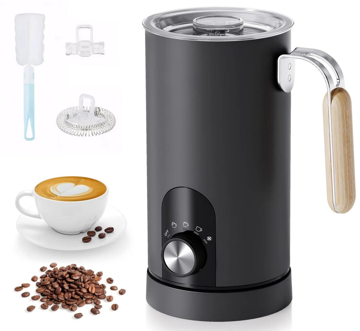 Nyoz elektrische melkopschuimer - Melkschuimer - Melkklopper - 5-in-1 - 590 ml - Warm en koud - 2800 RPM - Auto uitschakeling
