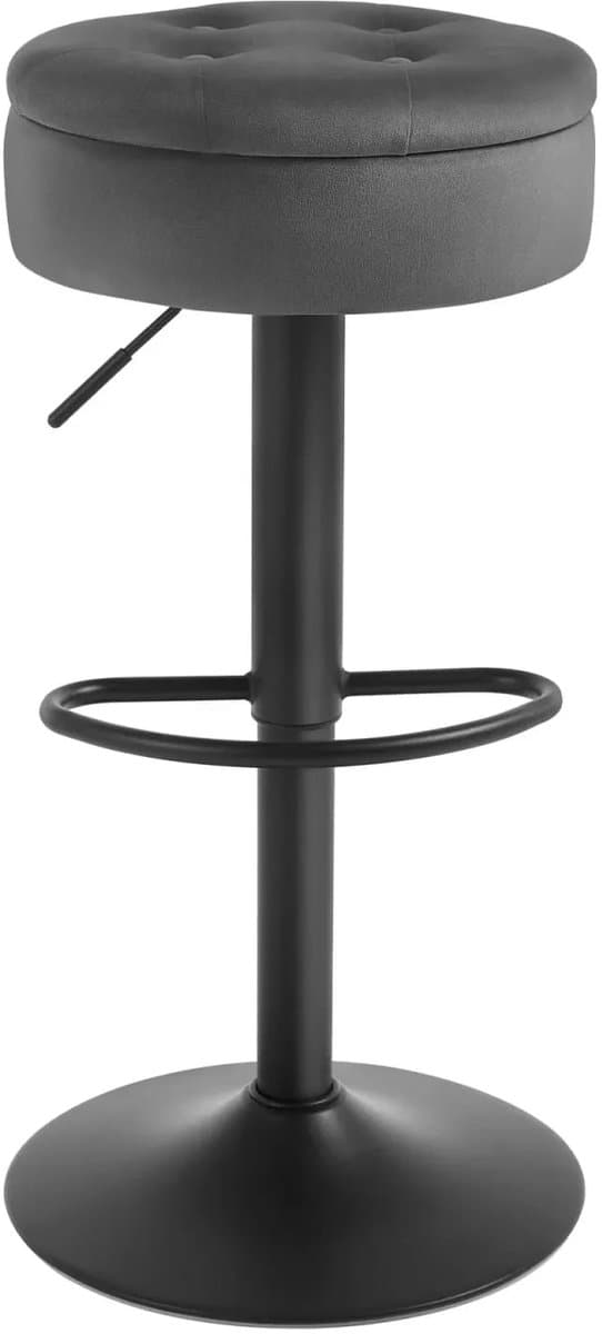 Klarven® Barkrukken set van 2 Fluweel donkergrijs - Verstelbare hoogte 60,5 tot 79,5 cm, Draaibaar 360 graden - Ergonomisch, Opbergvak, Voetensteun - B 39 x D 39 x H 79,5 cm