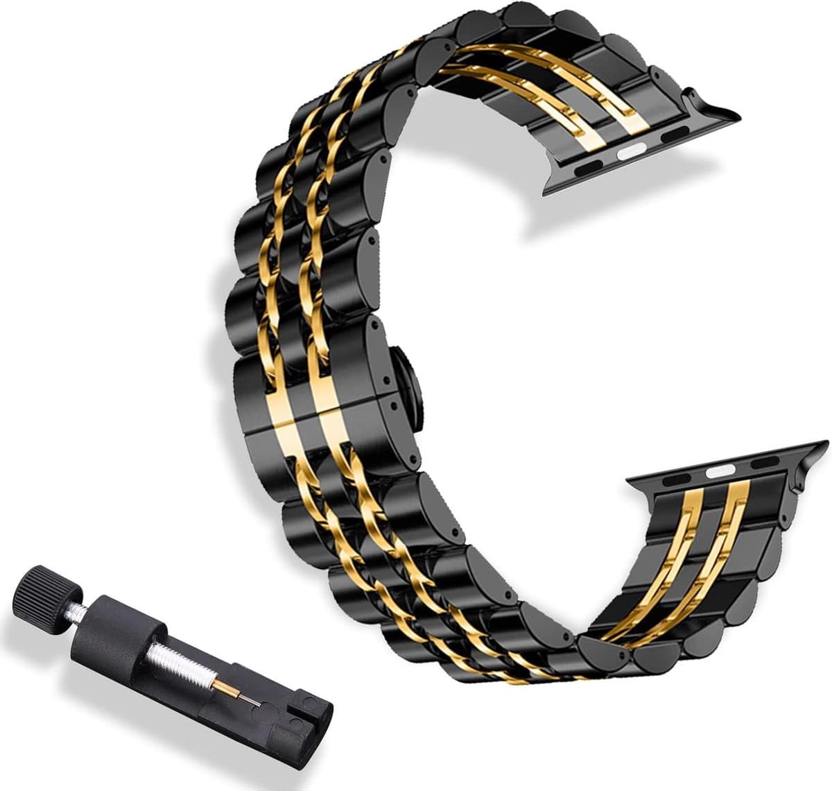 Cosensi - Reservearmband voor Apple Watch Series 10/9/8/7/6/5/4/3/2/1/SE - 38/40/41/42 mm - Mooi gepolijste metalen band - Roestvrijstalen armband - Zwart/goud - Compatibel met Apple Watch.