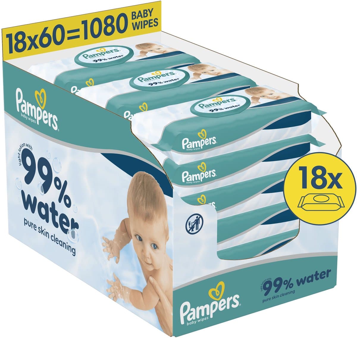 Pampers 99% Water babydoekjes 18 x 60 stuks