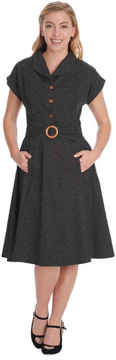 Banned - Polka Dot Dance Flare jurk - L - Zwart